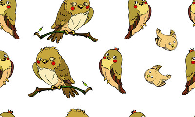 seamless background vector-isolated image of animated birds sparrows on a white and coloured background area 