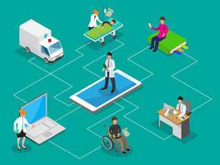 Communication and therapeutic doctor patient relationship in clinical medical practice isometric icons collection abstract isolated vector illustration