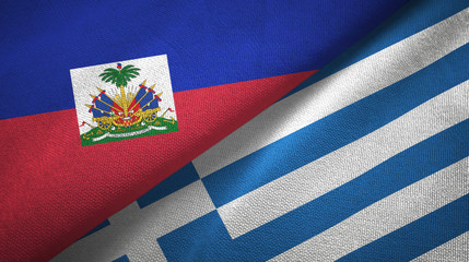 Haiti and Greece two flags textile cloth, fabric texture