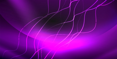 Glowing abstract wave on dark, shiny motion, magic space light. Techno abstract background