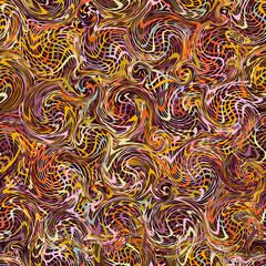 Grunge striped and swirled colorful seamless pattern