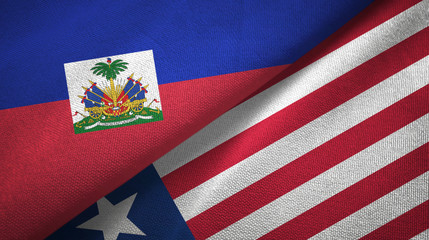 Fototapeta premium Haiti and Liberia two flags textile cloth, fabric texture