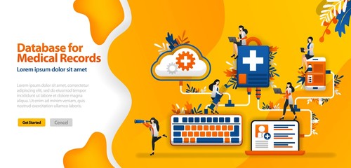 Cloud Database for medical Records and hospital communication systems connected in wifi, smartphones and laptops .vector illustration concept can be use for landing page,  ui, web, mobile app, poster