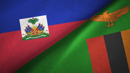 Haiti and Zambia two flags textile cloth, fabric texture