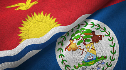 Kiribati and Belize two flags textile cloth, fabric texture 