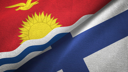 Kiribati and Finland two flags textile cloth, fabric texture
