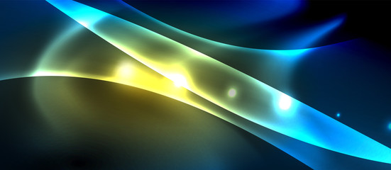 Neon glowing lines, magic energy space light concept, abstract background wallpaper design
