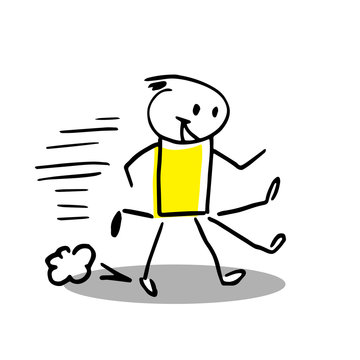  illustration with man running by very fast.
