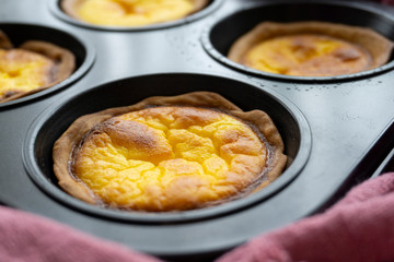 homemade egg tart in baking pan