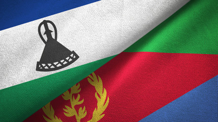 Lesotho and Eritrea two flags textile cloth, fabric texture