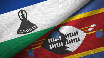 Lesotho and Eswatini Swaziland two flags textile cloth