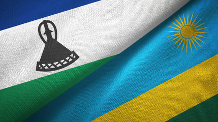 Lesotho and Rwanda two flags textile cloth, fabric texture