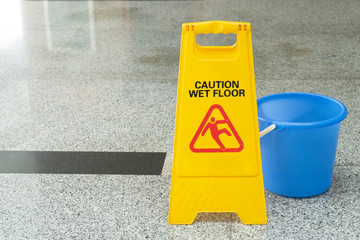cleaning progress caution sign in office