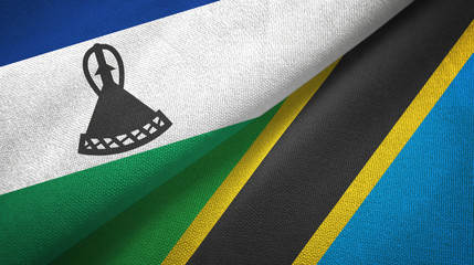 Lesotho and Tanzania two flags textile cloth, fabric texture