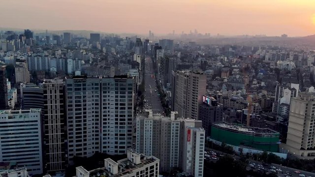 Drone Aerial footage of Seoul, South Korea mega city