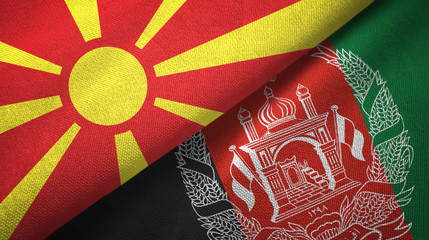 North Macedonia and Afghanistan two flags textile cloth, fabric texture 