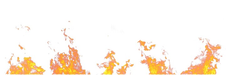 Real fire flames isolated on white background. Mockup on white of 5 flames.