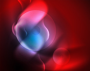 Neon glowing wave lines, blue hi-tech futuristic abstract background template