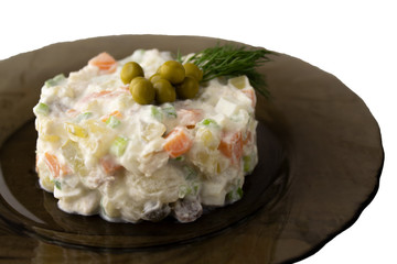 Traditional Russian salad "Olivier". Closeup.