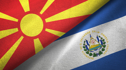 North Macedonia and El Salvador two flags textile cloth, fabric texture