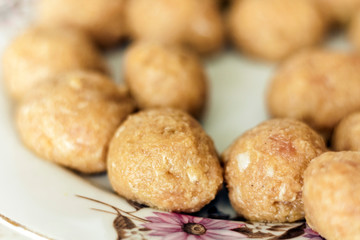 Preparing, cooking, making meatballs for homemade fried minced meat cutlets, traditional Ukrainian dish .
