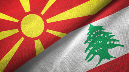 North Macedonia and Lebanon two flags textile cloth, fabric texture