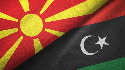 North Macedonia and Libya two flags textile cloth, fabric texture