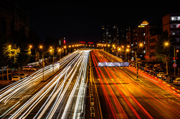 Fototapeta na wymiar Night view of Yatai Street Viaduct in Changchun, China