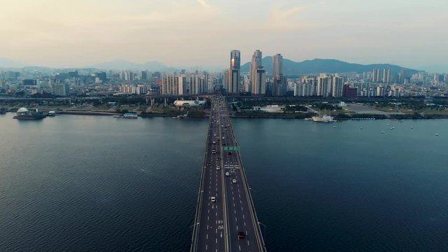 Drone Aerial footage of Seoul, South Korea mega city