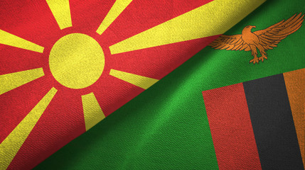 North Macedonia and Zambia two flags textile cloth, fabric texture