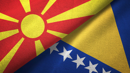 North Macedonia and Bosnia and Herzegovina two flags textile cloth