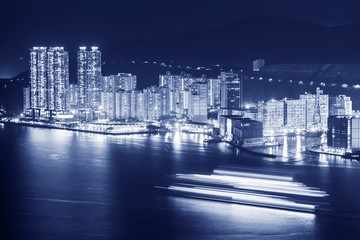 Fototapeta na wymiar Harbor of Hong Kong city at night