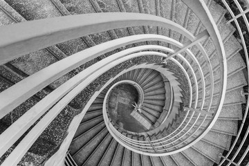 Empty modern spiral stairway, viewed from top
