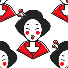 Japanese woman geisha makeup and chopsticks in hair bunch