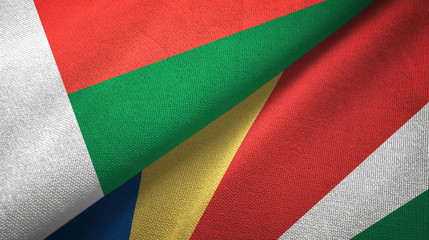 Madagascar and Seychelles two flags textile cloth, fabric texture