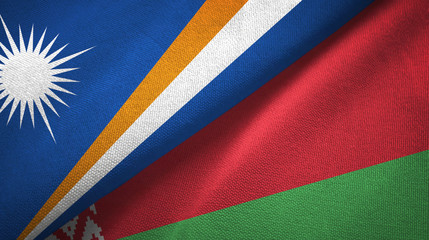 Marshall Islands and Belarus two flags textile cloth, fabric texture 