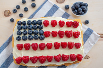 USA Flag Cake, Patriotic 4th of July Dessert on a table