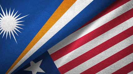 Marshall Islands and Liberia two flags textile cloth, fabric texture