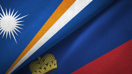 Marshall Islands and Liechtenstein two flags textile cloth, fabric texture