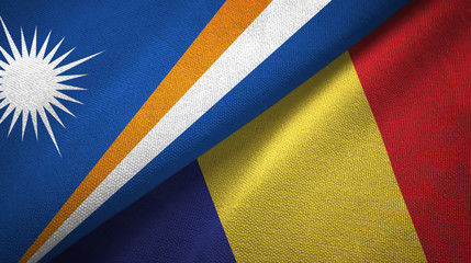 Marshall Islands and Romania two flags textile cloth, fabric texture
