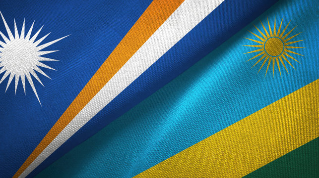 Marshall Islands and Rwanda two flags textile cloth, fabric texture