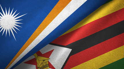 Marshall Islands and Zimbabwe two flags textile cloth, fabric texture