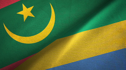 Mauritania and Gabon two flags textile cloth, fabric texture
