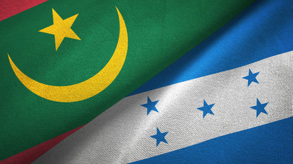 Mauritania and Honduras two flags textile cloth, fabric texture