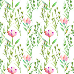 Floral seamless pattern with weeds and wildflowers.