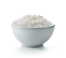 rice in white bowl on white background