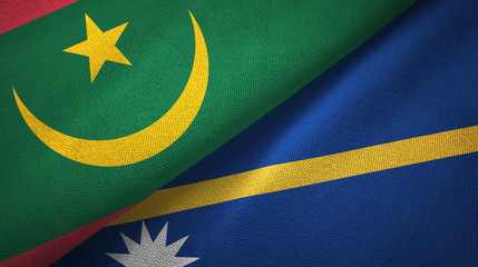 Mauritania and Nauru two flags textile cloth, fabric texture