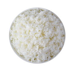 rice in white bowl on white background