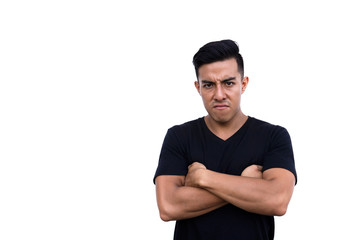 Obraz premium Young man irritated and angry expressing negative emotions to someone.