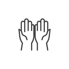 Fototapeta na wymiar Prayer hands line icon. linear style sign for mobile concept and web design. Two hands praying outline vector icon. Religion symbol, logo illustration. Vector graphics